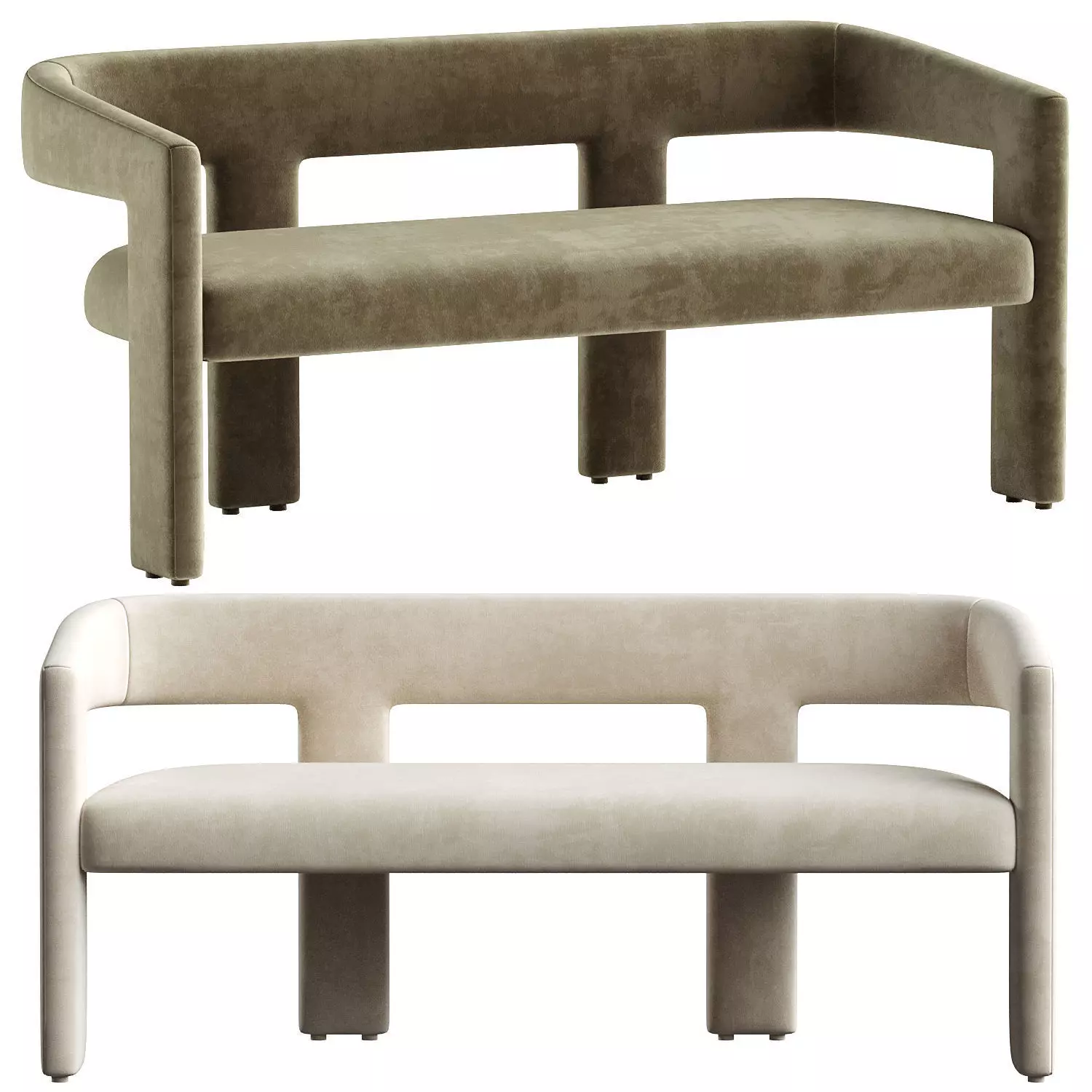 Valencia Velvet Effie Dining Bench 3D model_0