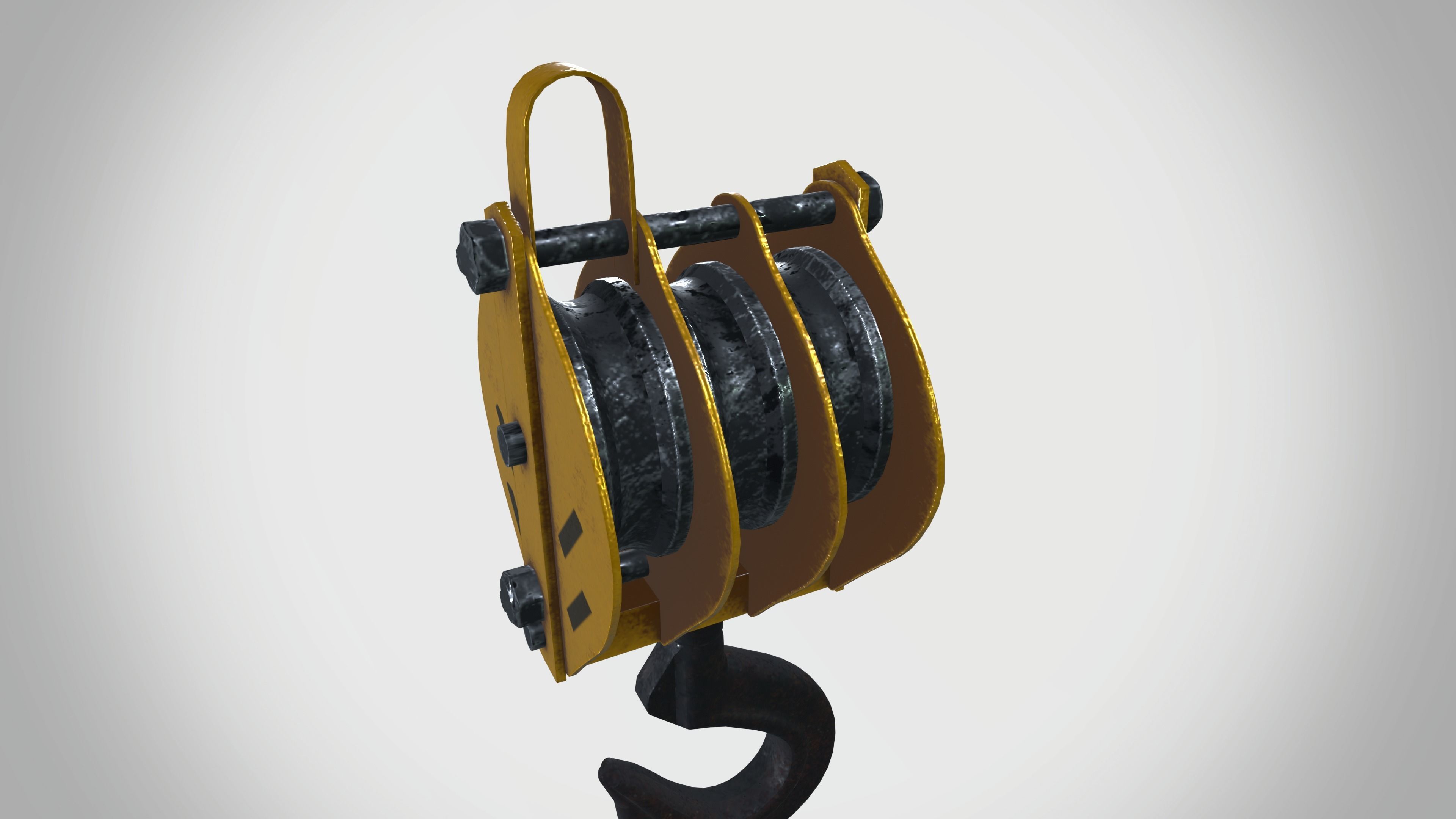 Triple Sheave Rope Pulley Block 3D model_4