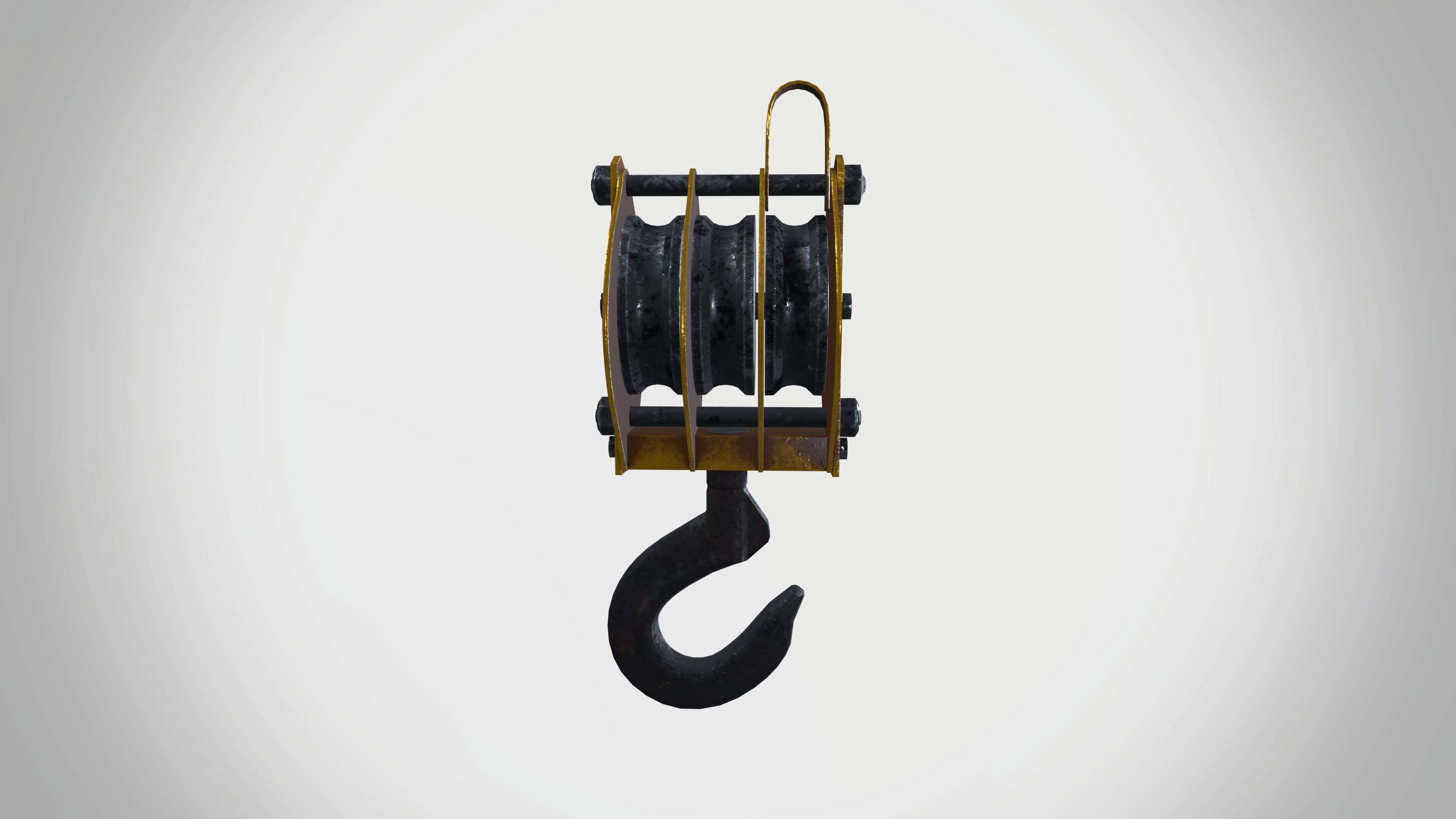 Triple Sheave Rope Pulley Block 3D model_2