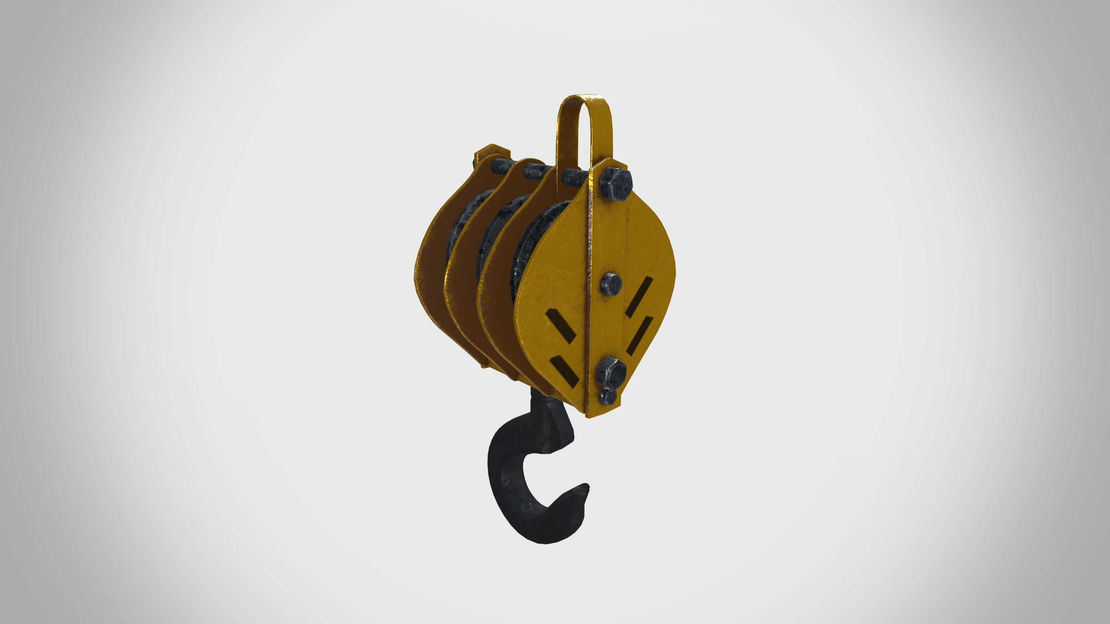 Triple Sheave Rope Pulley Block 3D model_3