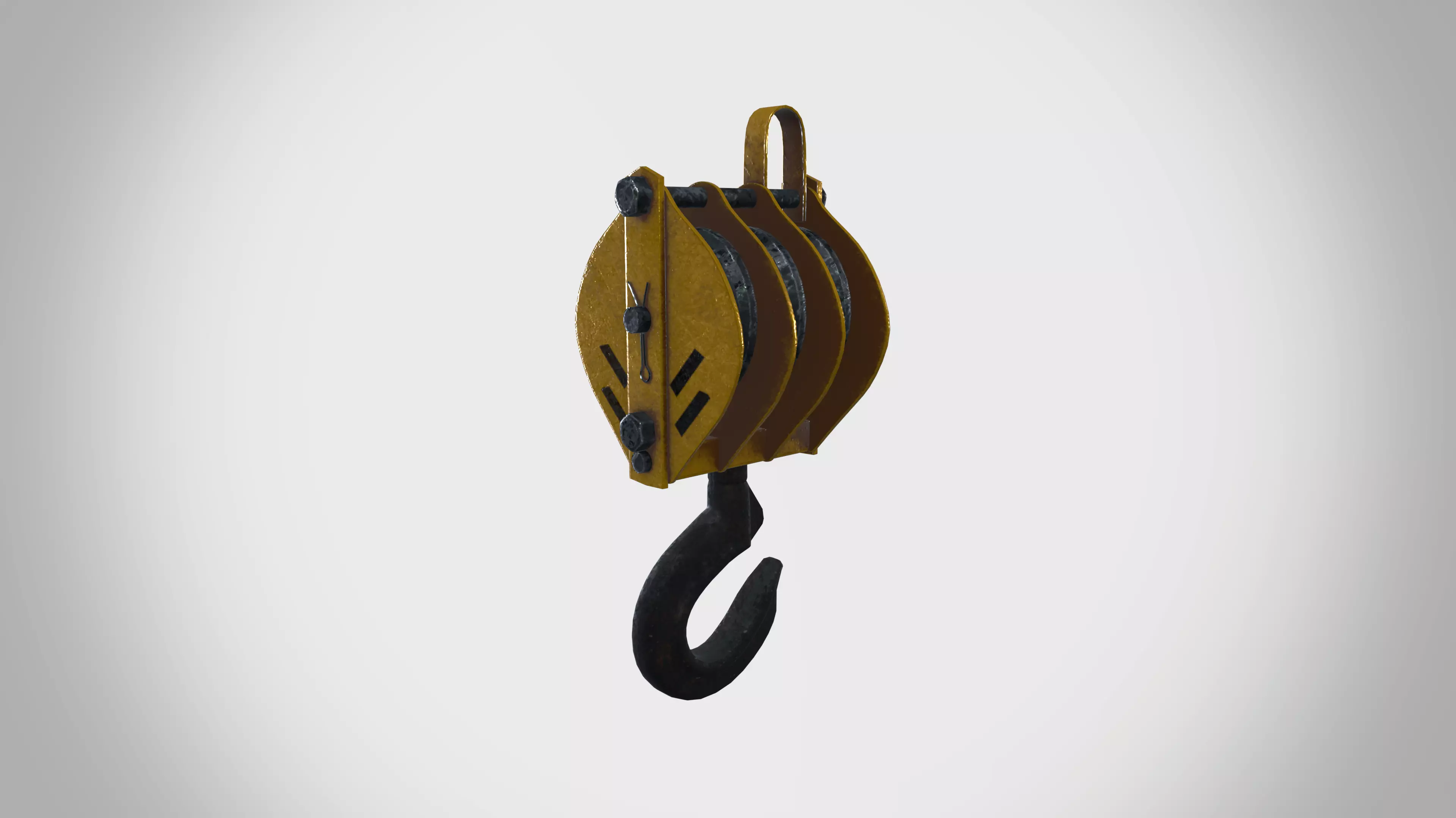 Triple Sheave Rope Pulley Block 3D model_0