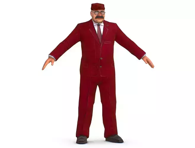 Male Body Boss in classic red suit and baseball cap Low-poly 3D model