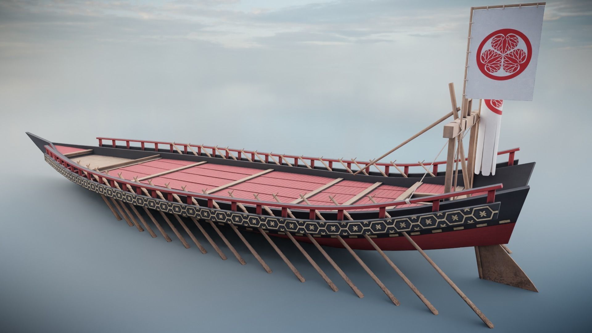 Gozabune - Japanese ship Low-poly 3D model_11