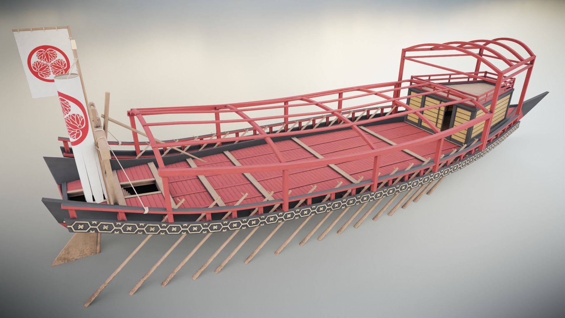 Gozabune - Japanese ship Low-poly 3D model_8