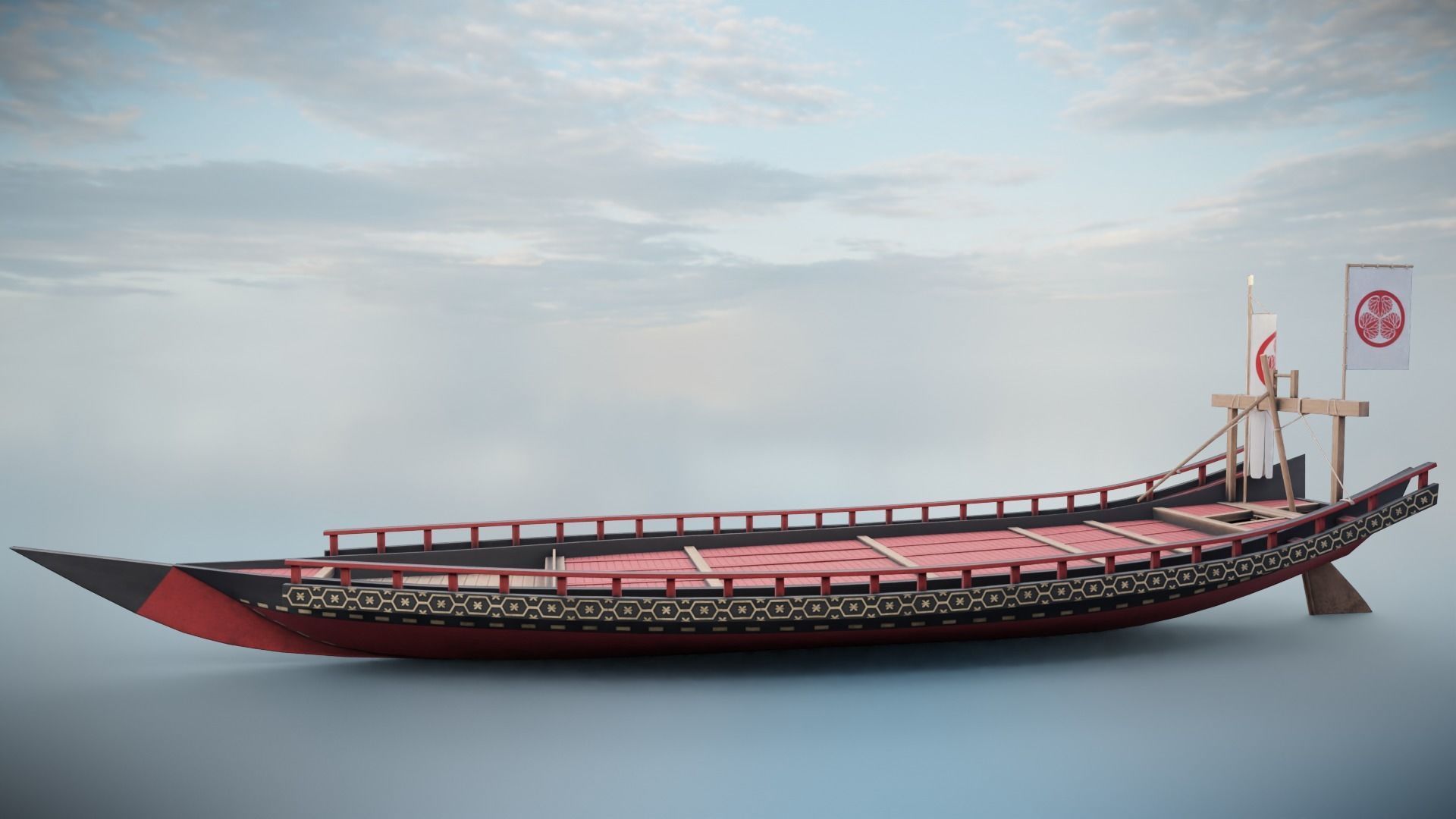 Gozabune - Japanese ship Low-poly 3D model_14