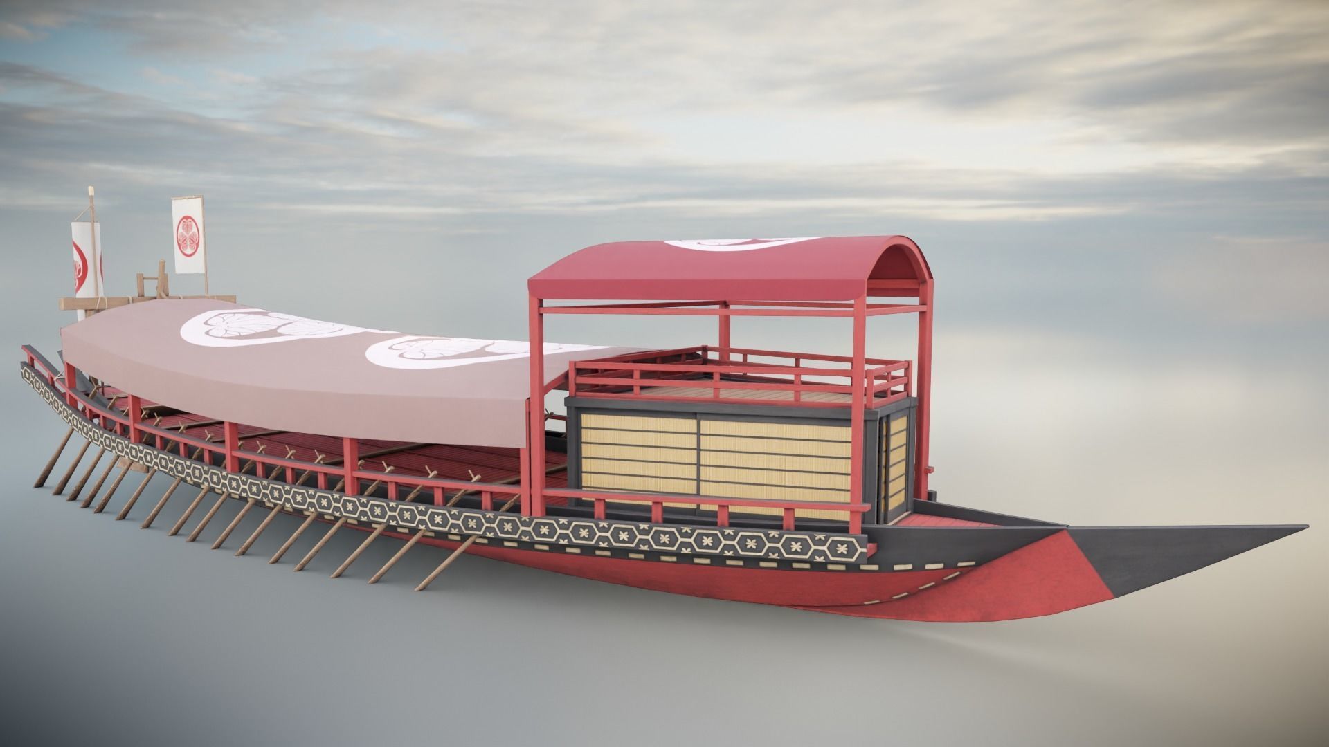 Gozabune - Japanese ship Low-poly 3D model_6