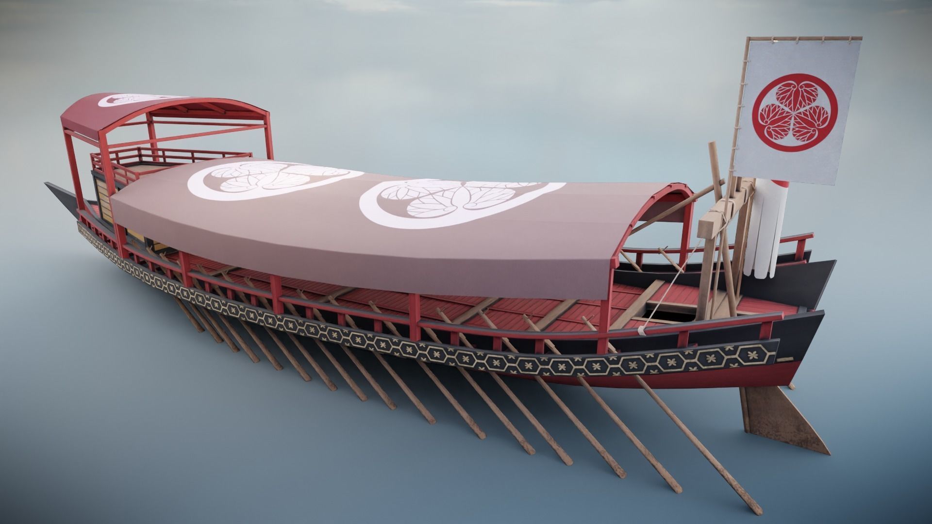 Gozabune - Japanese ship Low-poly 3D model_5