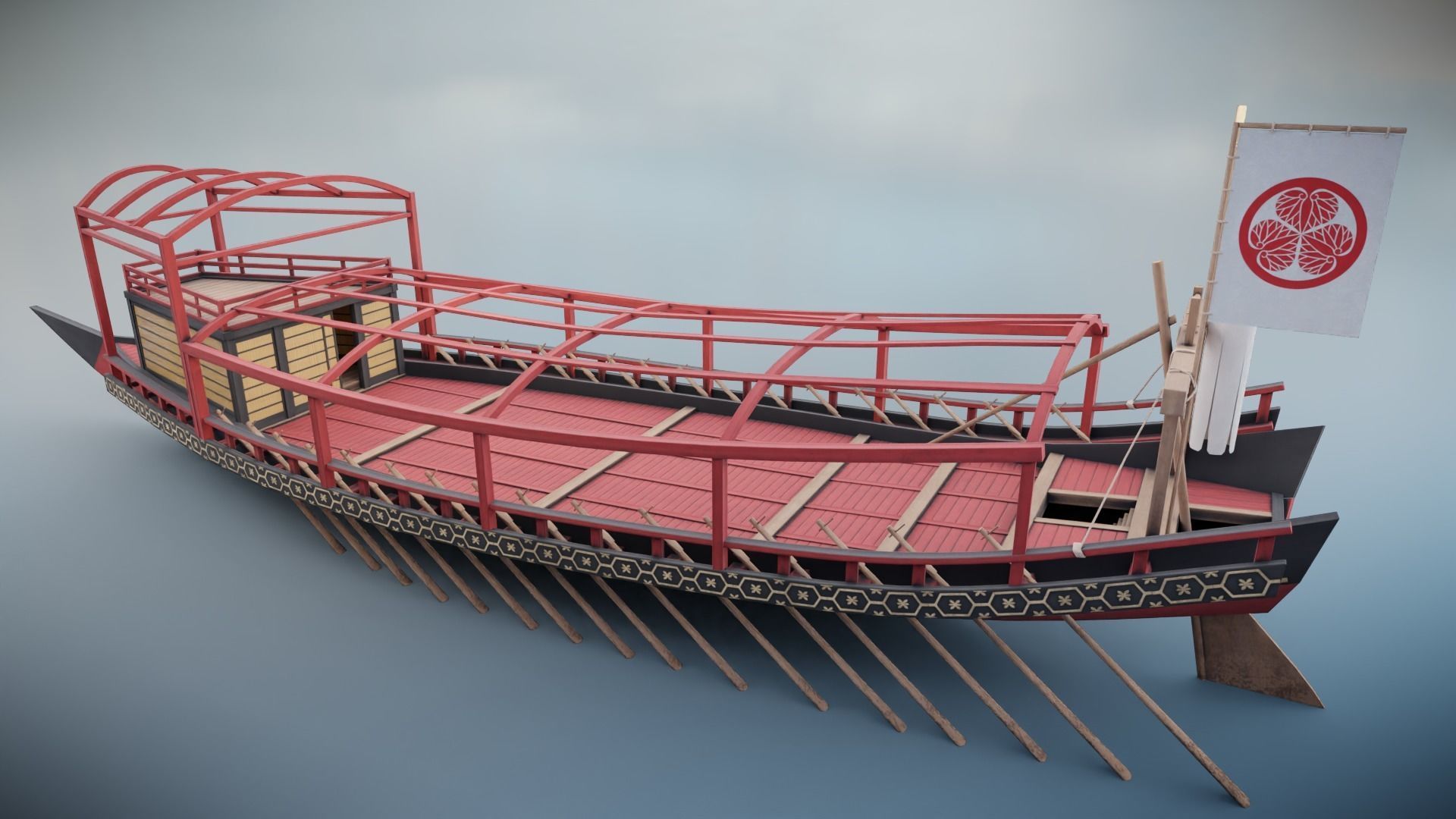Gozabune - Japanese ship Low-poly 3D model_9