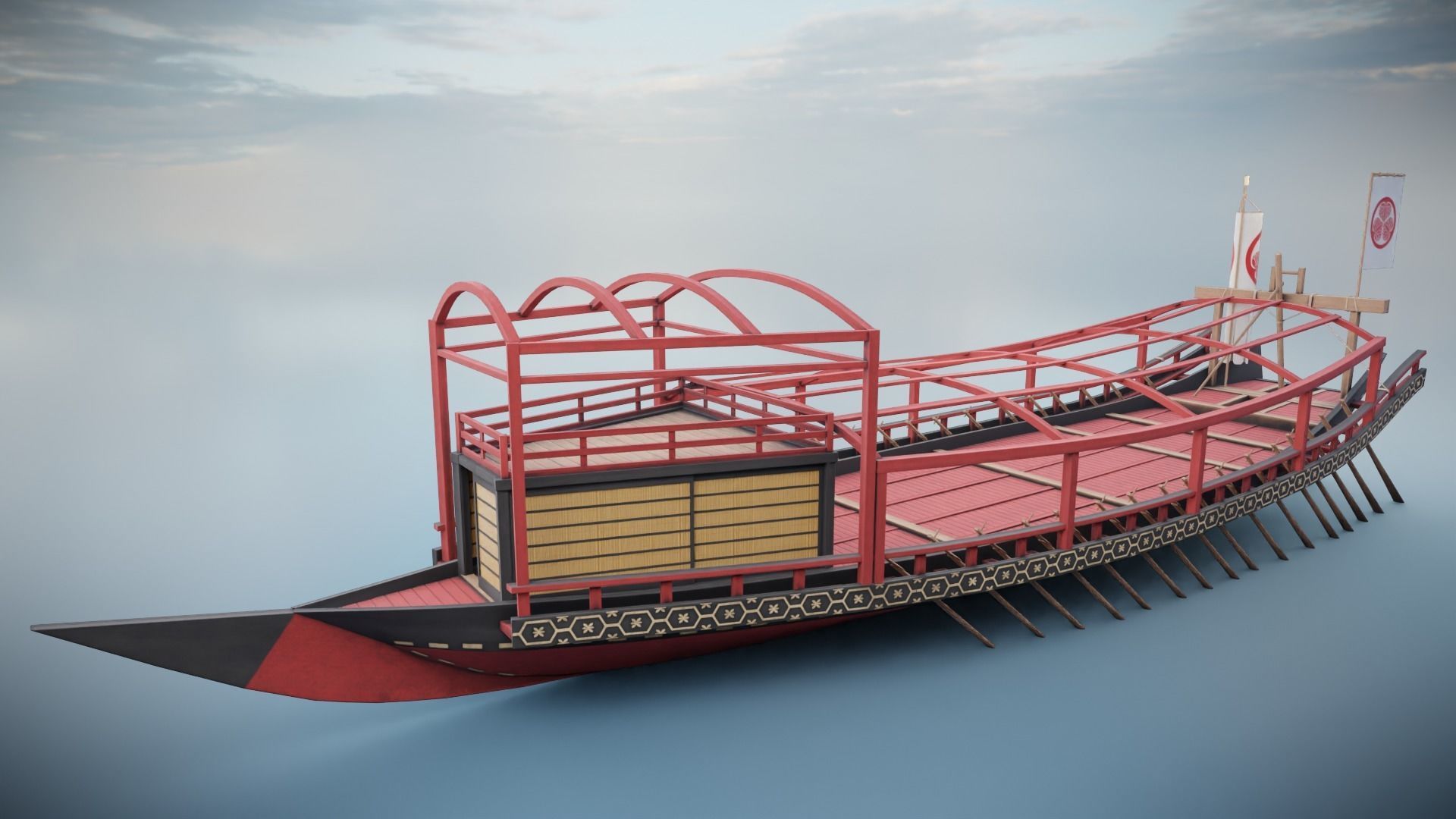 Gozabune - Japanese ship Low-poly 3D model_7