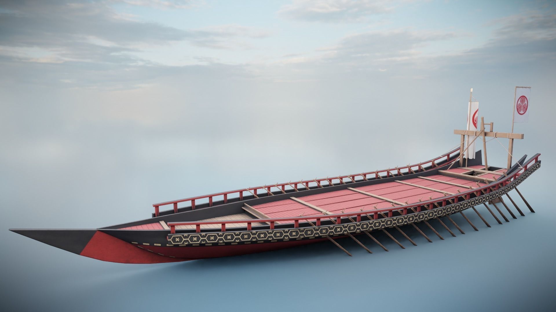 Gozabune - Japanese ship Low-poly 3D model_10