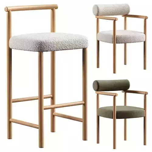 Mallow Bar Stool and Mallow Dining Chair 3D model