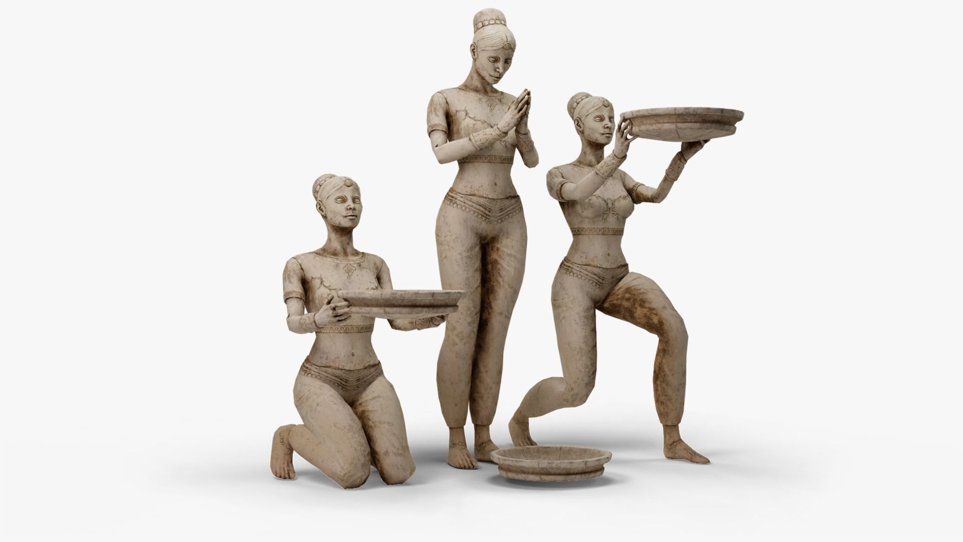 Female Statue with Bowl Low-poly 3D model_19