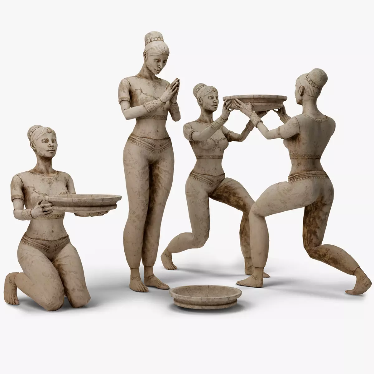 Female Statue with Bowl Low-poly 3D model_0