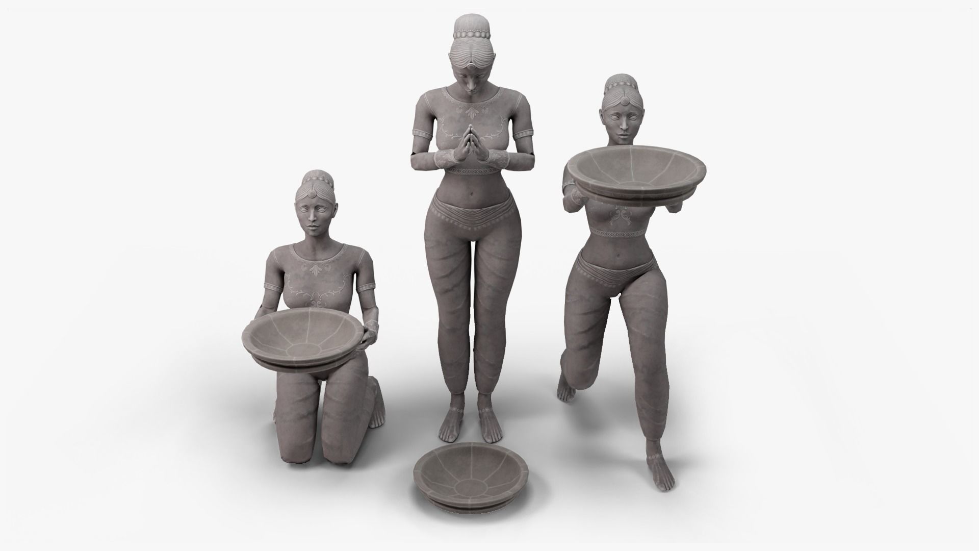 Female Statue with Bowl Low-poly 3D model_2