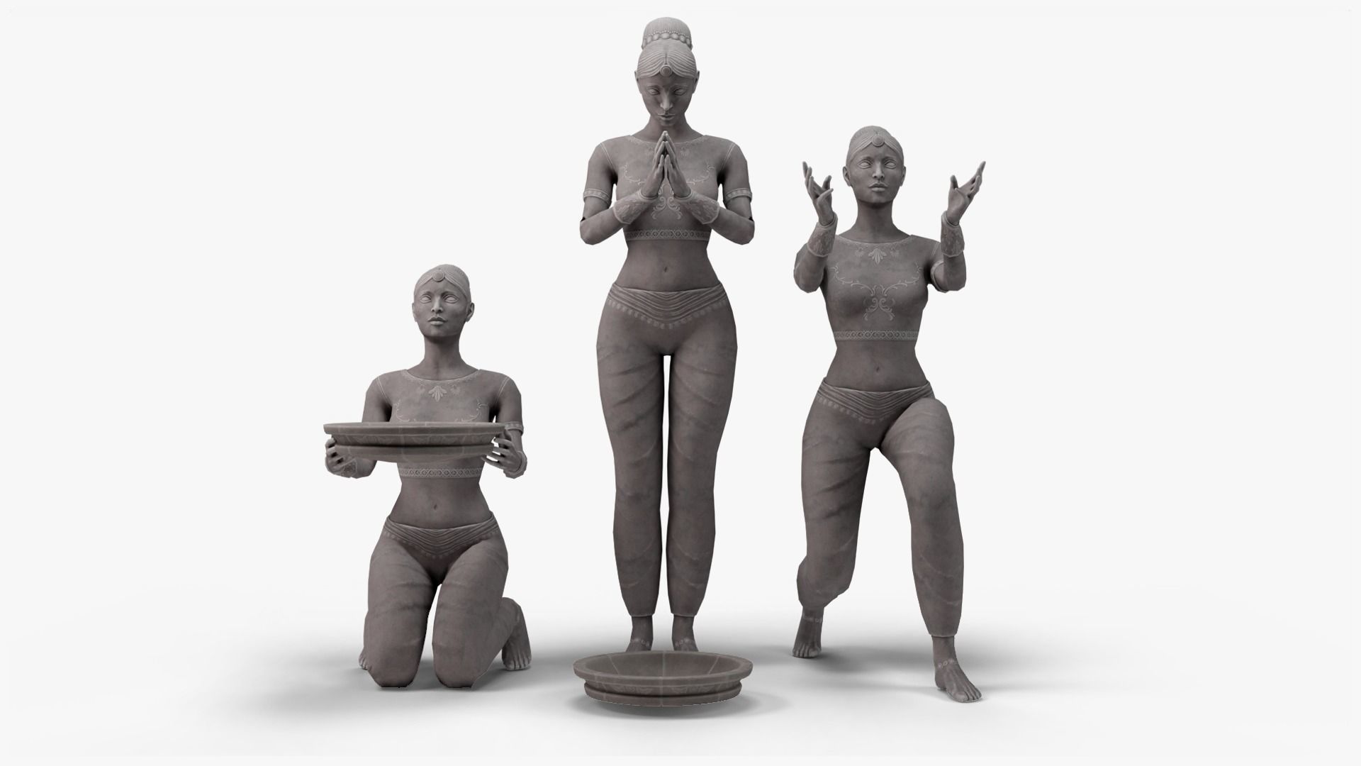 Female Statue with Bowl Low-poly 3D model_3