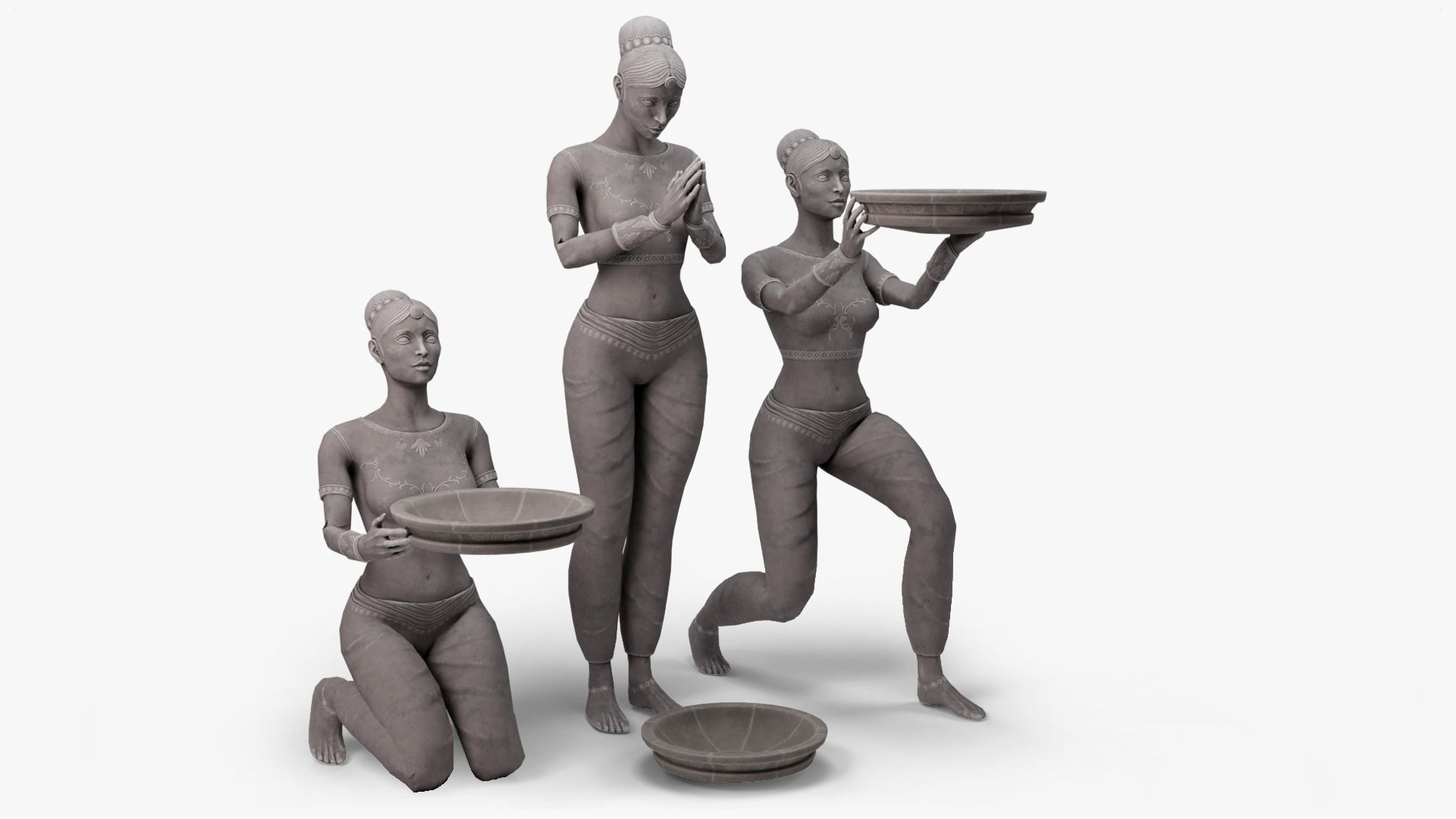 Female Statue with Bowl Low-poly 3D model_1