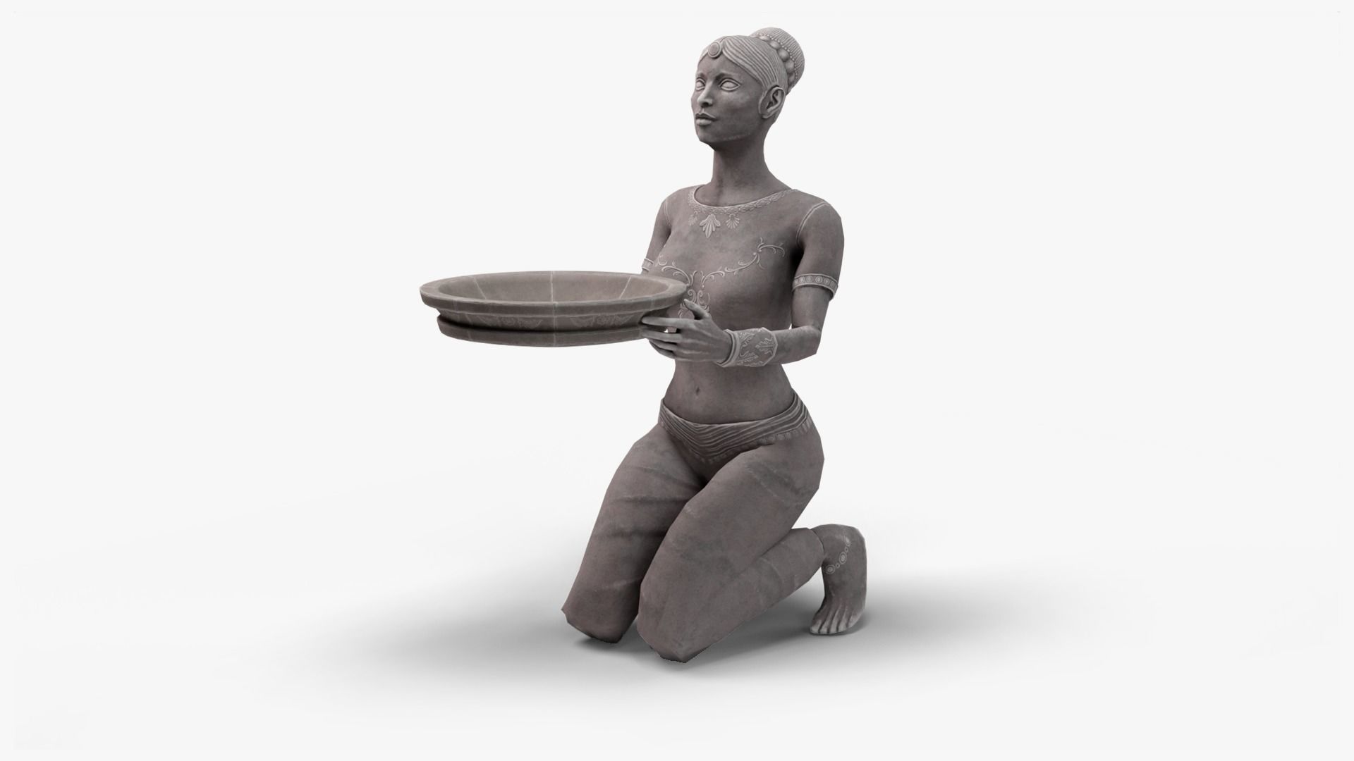 Female Statue with Bowl Low-poly 3D model_9