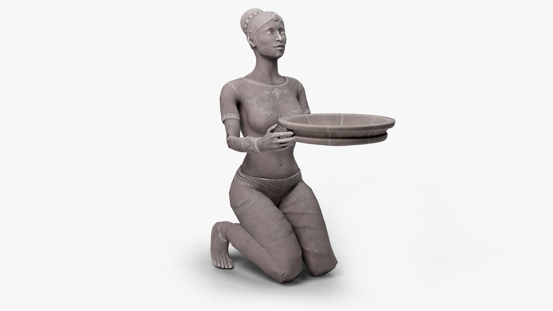 Female Statue with Bowl Low-poly 3D model_8