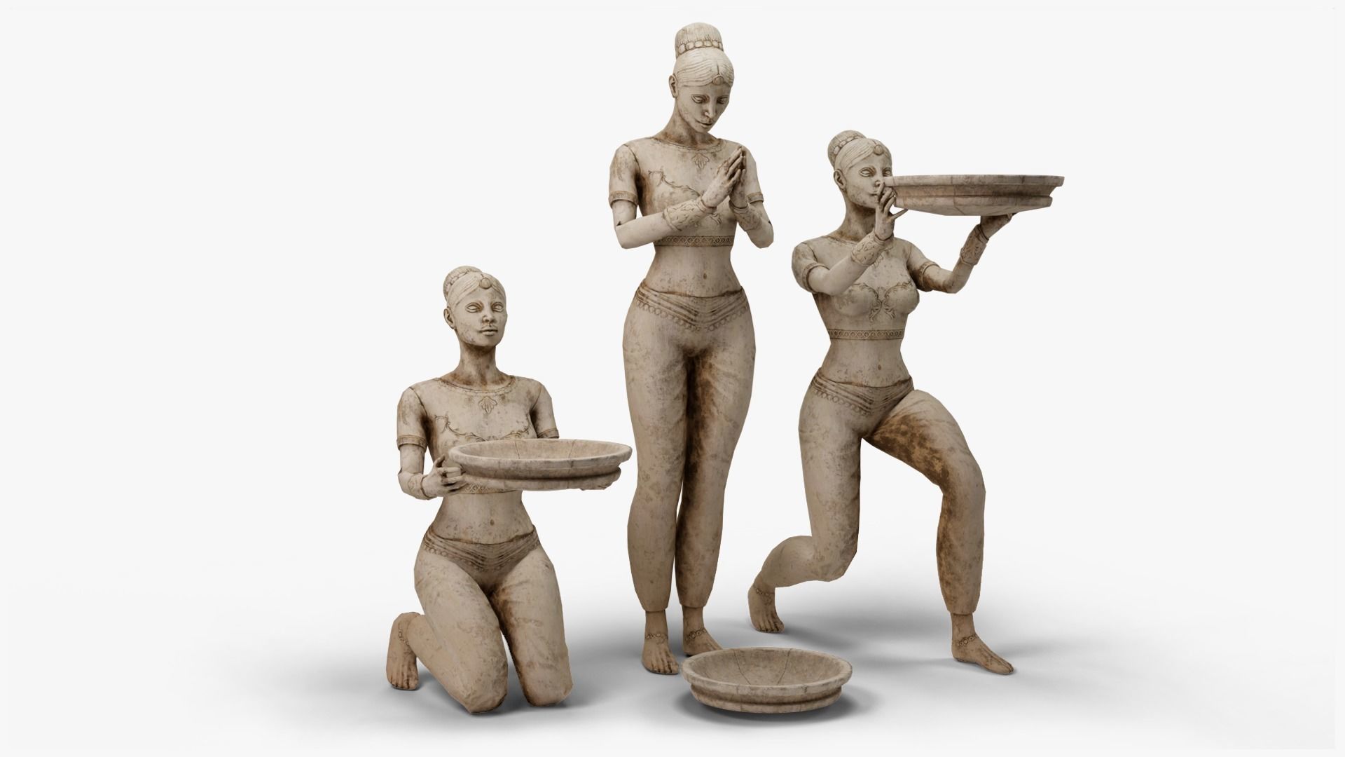 Female Statue with Bowl Low-poly 3D model_17