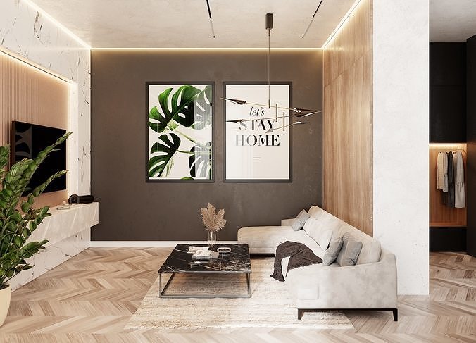 Modern Living Room In Native Blend File By VIZFROMBLENDER Low-poly 3D model 4