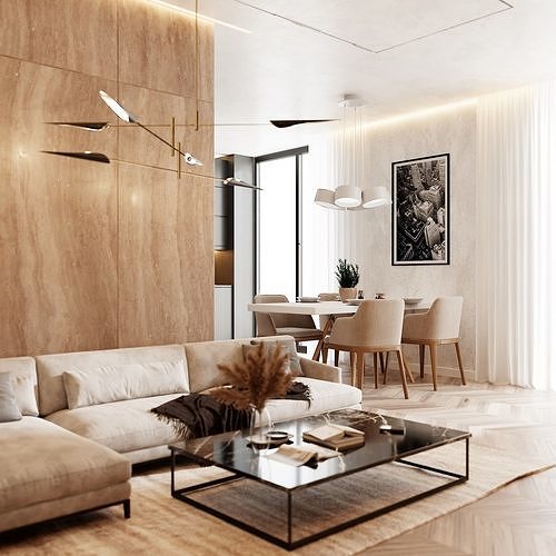Modern Living Room In Native Blend File By VIZFROMBLENDER Low-poly 3D model 5