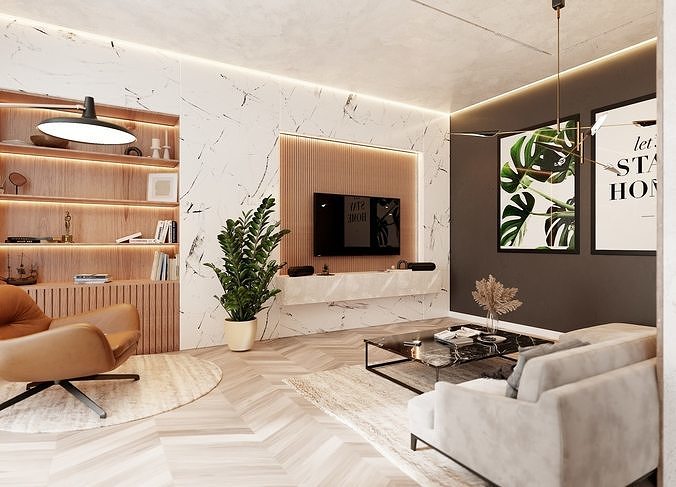 Modern Living Room In Native Blend File By VIZFROMBLENDER Low-poly 3D model 2