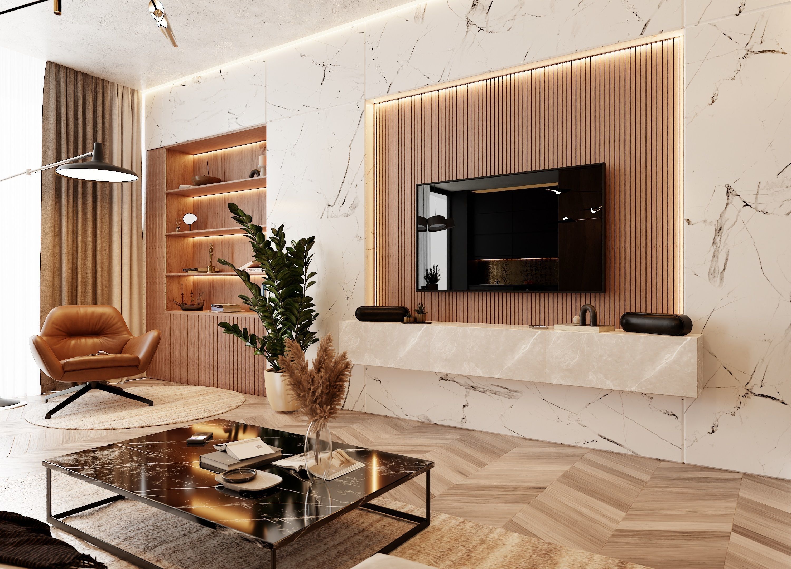 Modern Living Room In Native Blend File By VIZFROMBLENDER Low-poly 3D model_5