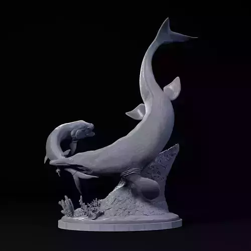 Tylosaurus hunting Xiphactinus 1-35 scale pre-supported 3D print model