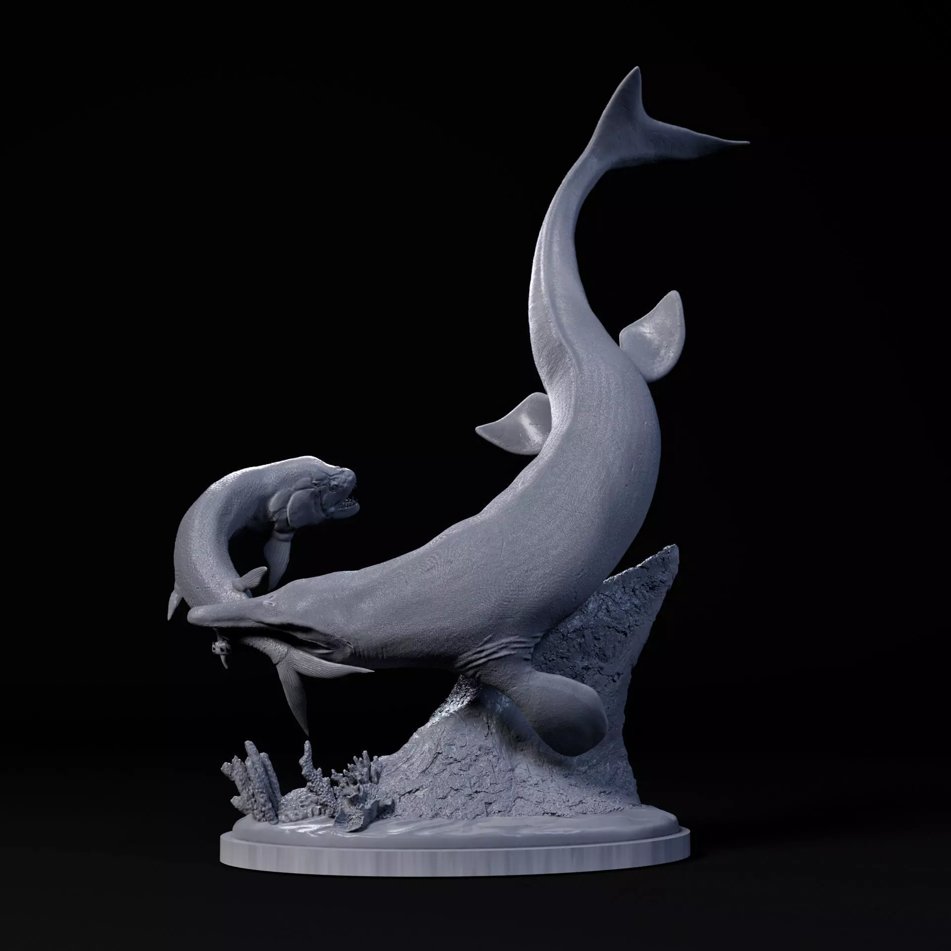 Tylosaurus hunting Xiphactinus 1-35 scale pre-supported 3D print model_0