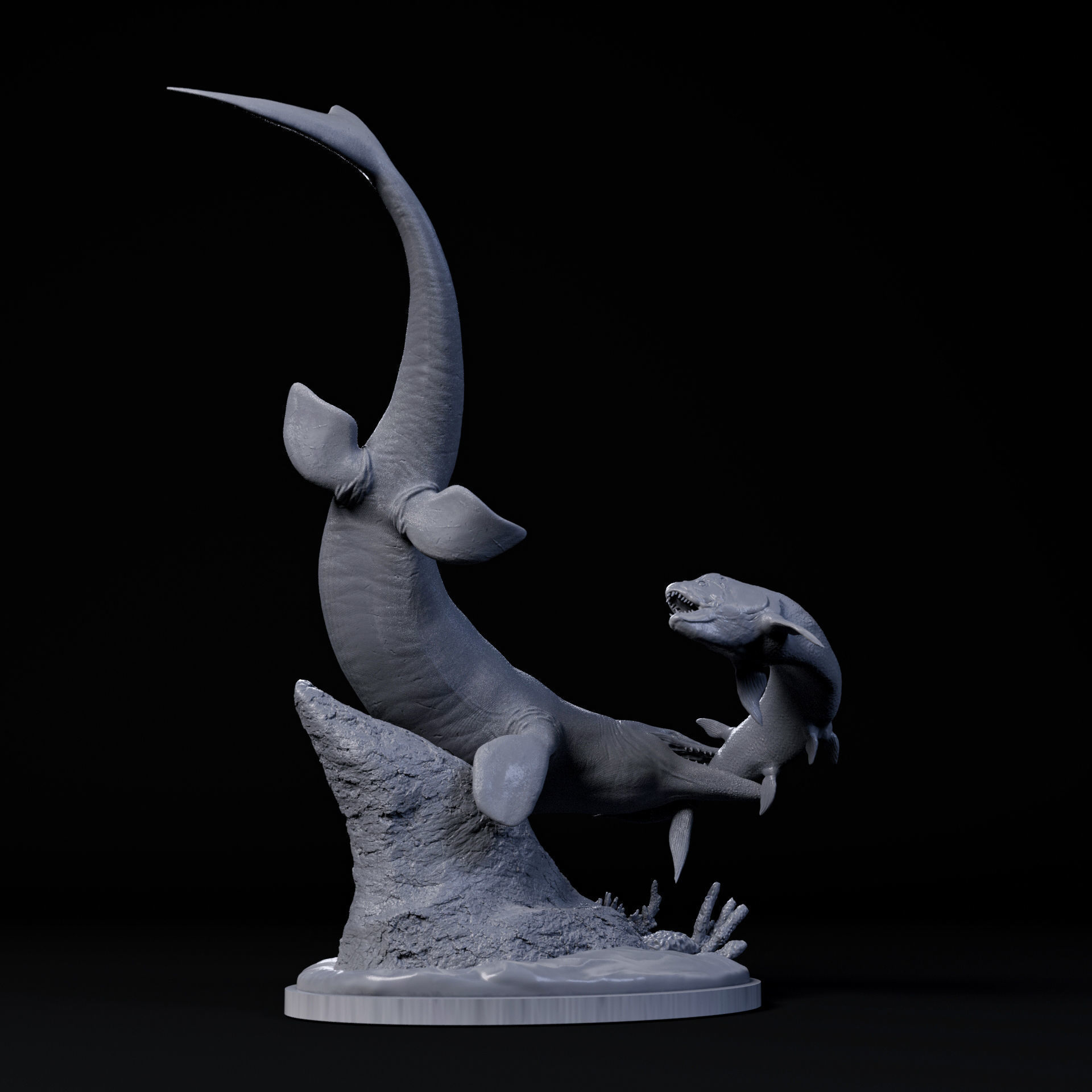 Tylosaurus hunting Xiphactinus 1-35 scale pre-supported 3D print model_2