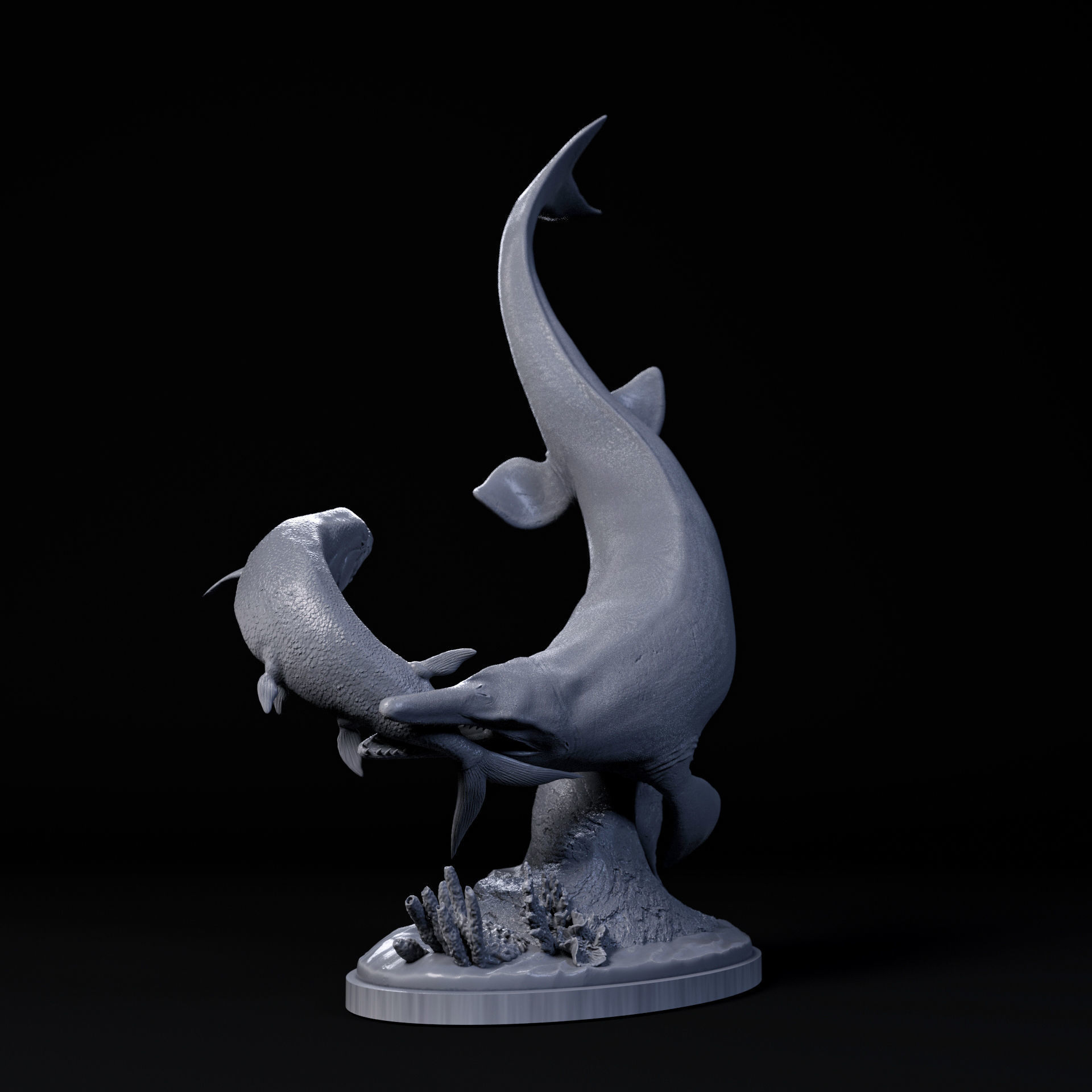 Tylosaurus hunting Xiphactinus 1-35 scale pre-supported 3D print model_1