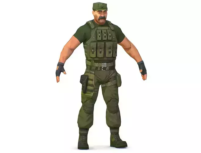 Military Soldier in Tactical Gear Combat Boots and Pistol 