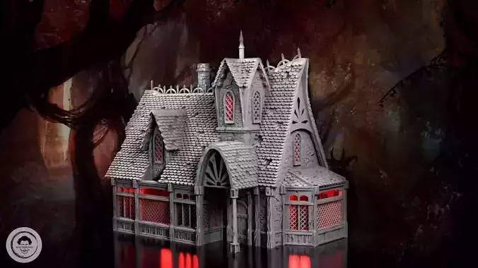 A house with a spiked roof 3D print model