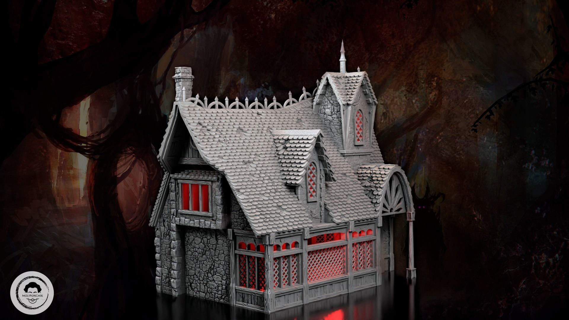 A house with a spiked roof 3D print model_1