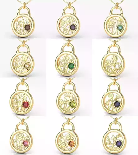 Birthflower Padlock Pendant Complete Collection 