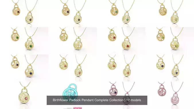 Birthflower Padlock Pendant Complete Collection