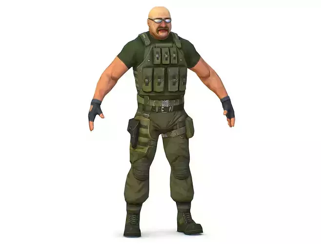 Military Soldier in Tactical Gear Combat Boots and Pistol Low-poly 3D model