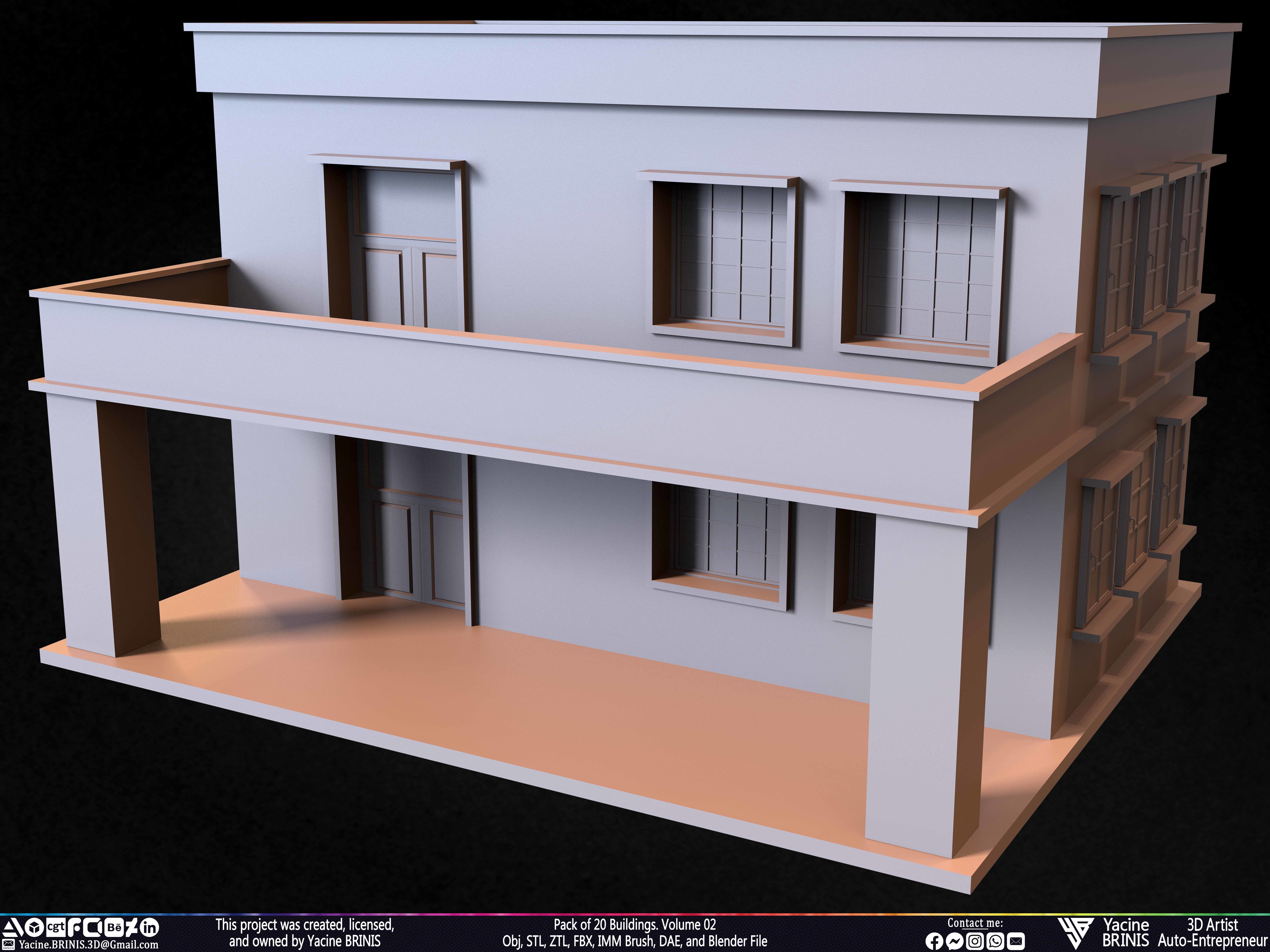 Pack of 20 Buildings Volume 02 Low-poly 3D model_9