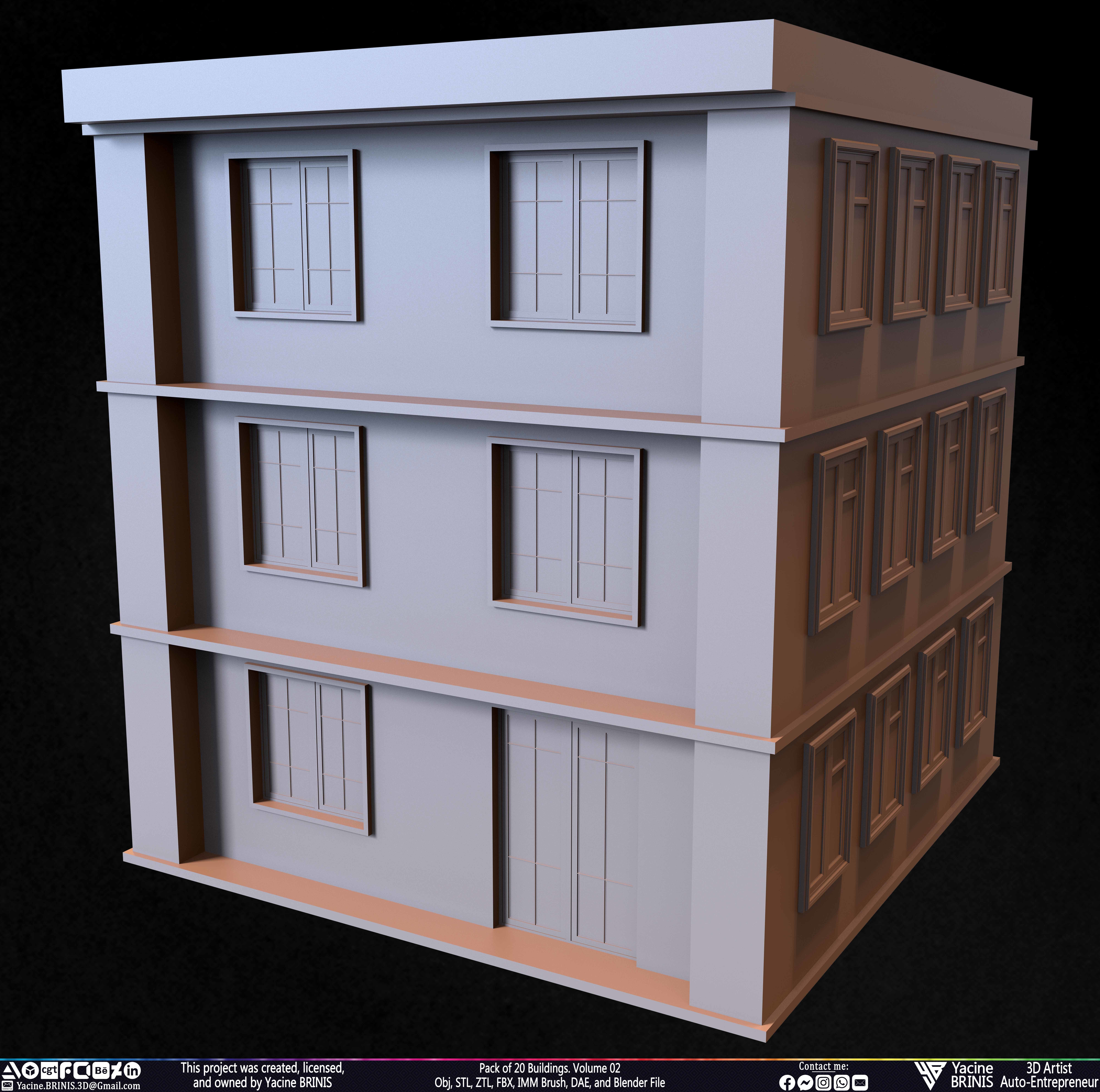 Pack of 20 Buildings Volume 02 Low-poly 3D model_10