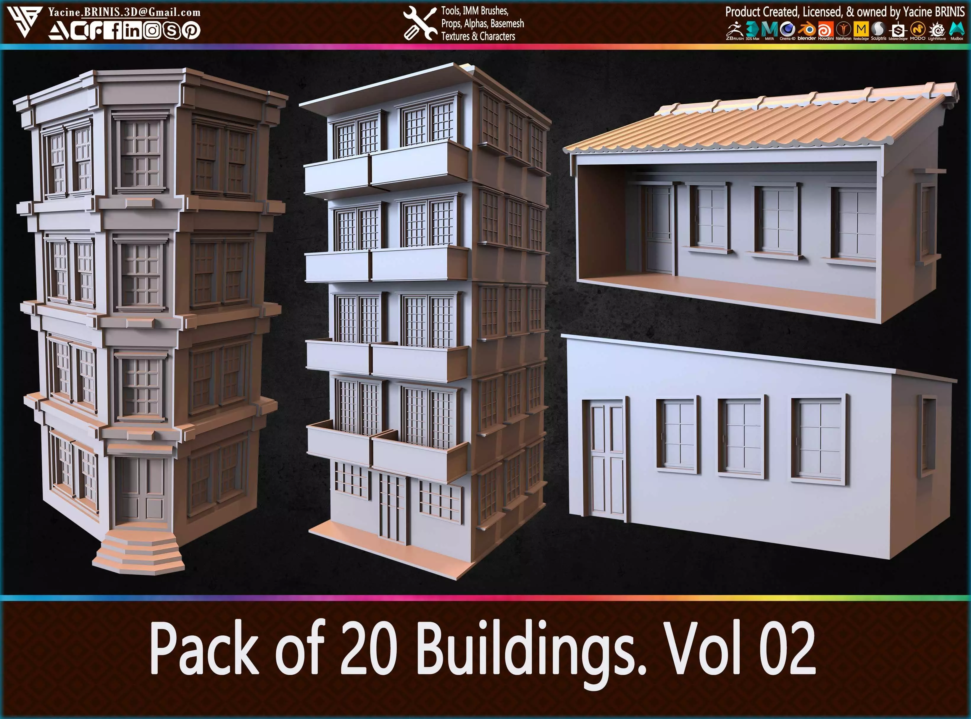 Pack of 20 Buildings Volume 02 Low-poly 3D model_0