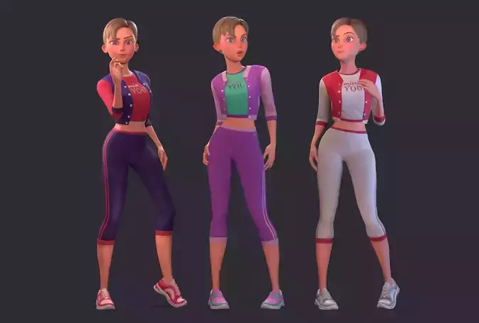 Girl in the sport suit - stylized rigged and animated Low-poly 3D model