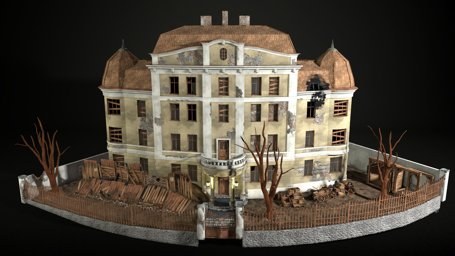 Enviro Building Haunted House Game Asset Low-poly 3D model_4
