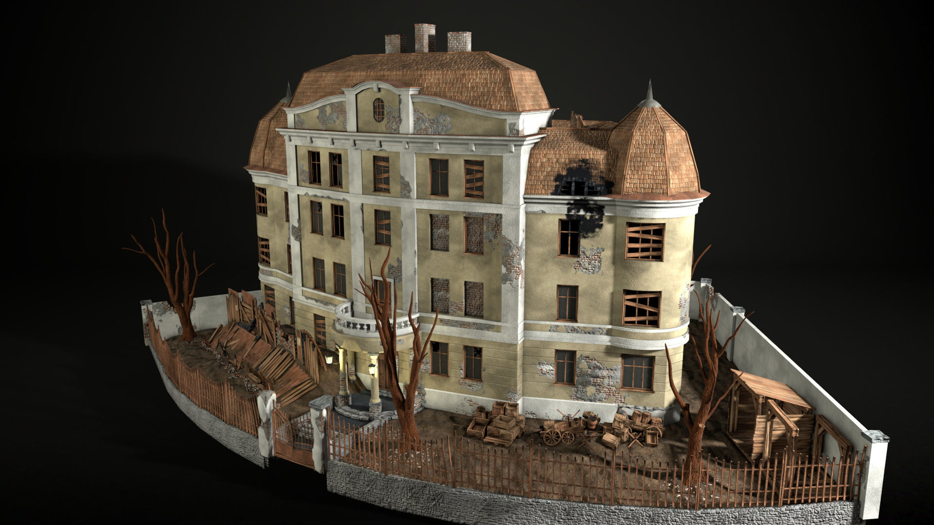 Enviro Building Haunted House Game Asset Low-poly 3D model_6