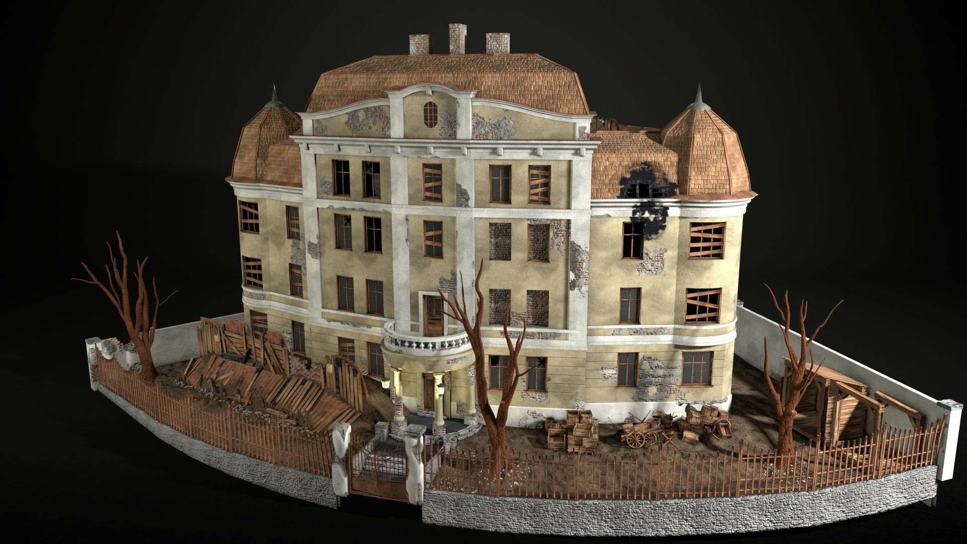 Enviro Building Haunted House Game Asset Low-poly 3D model_5