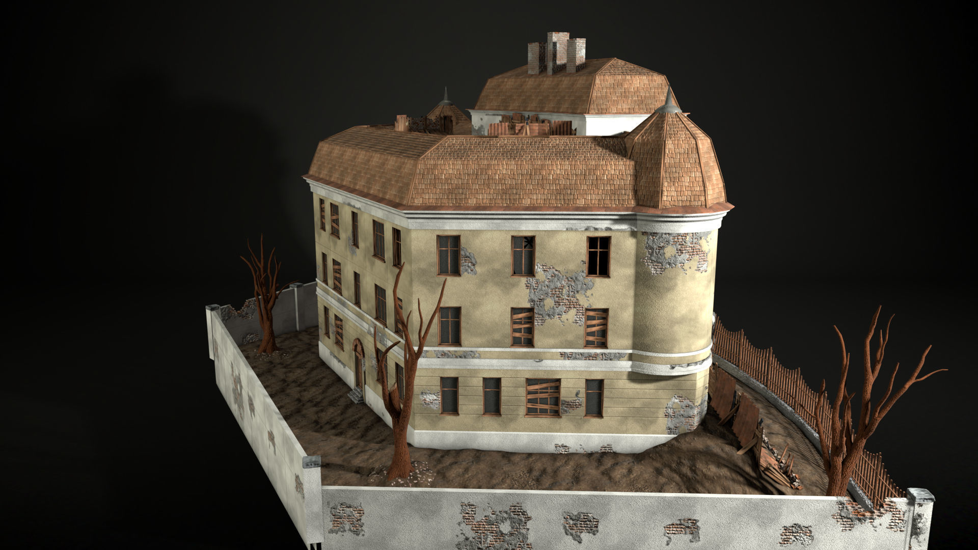 Enviro Building Haunted House Game Asset Low-poly 3D model_12