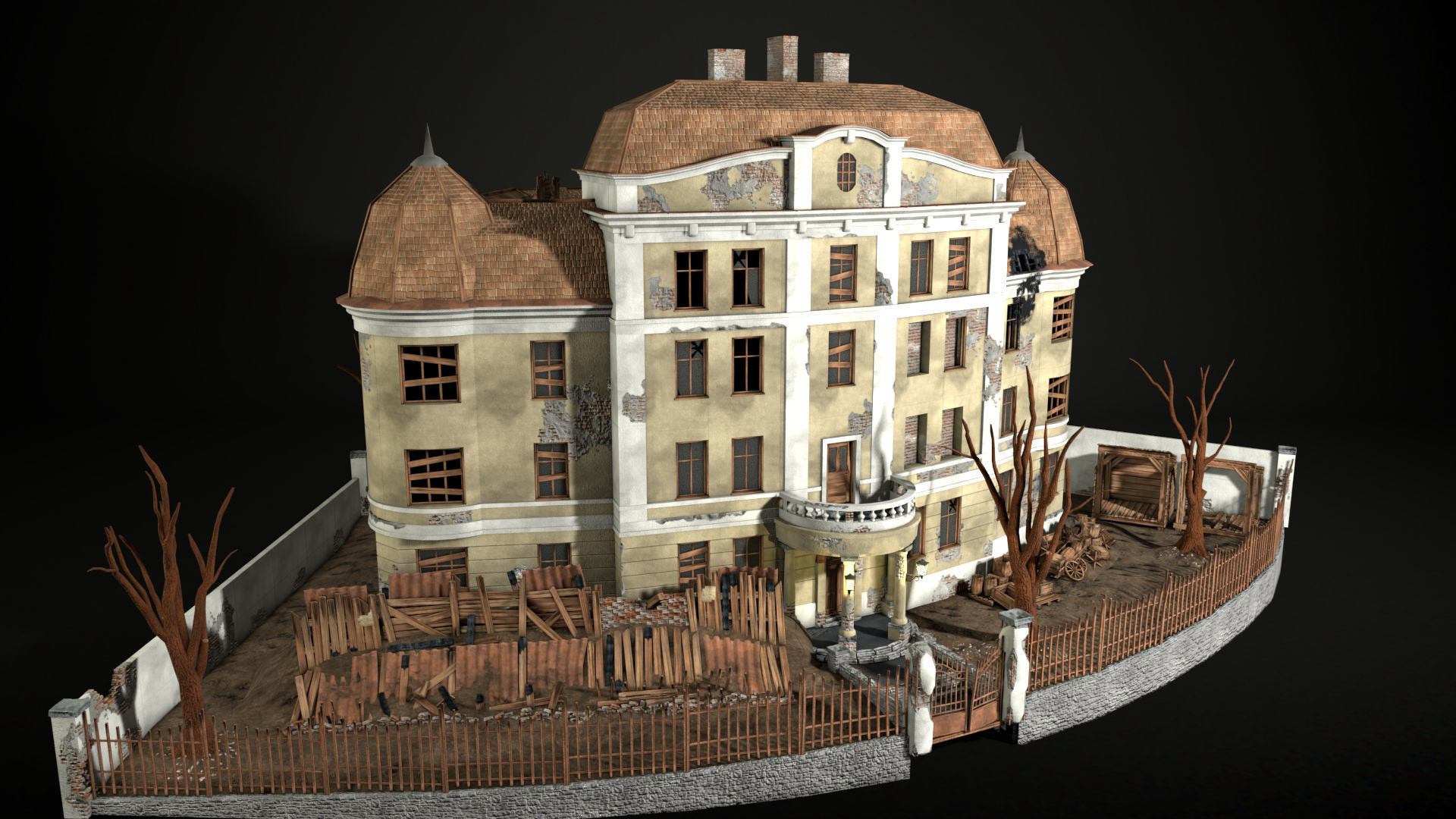 Enviro Building Haunted House Game Asset Low-poly 3D model_2