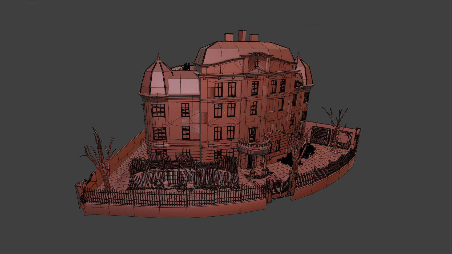 Enviro Building Haunted House Game Asset Low-poly 3D model_18