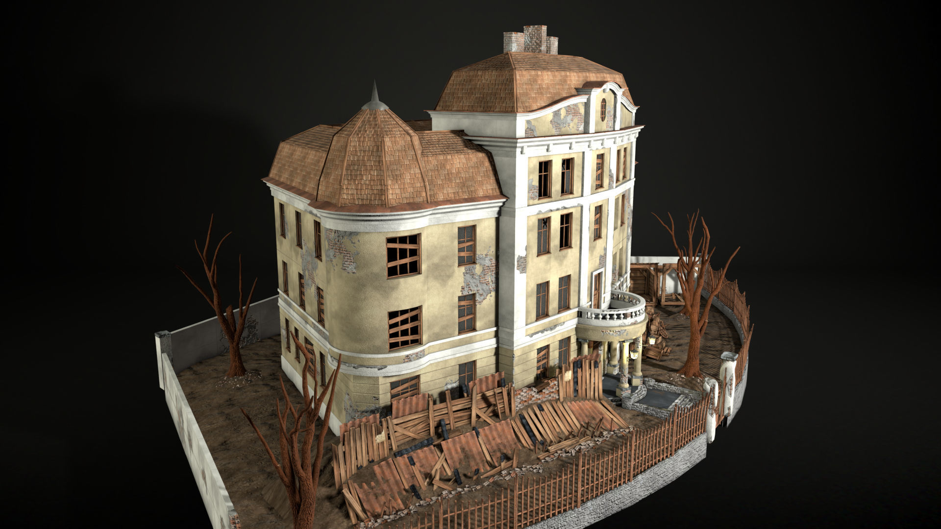 Enviro Building Haunted House Game Asset Low-poly 3D model_16