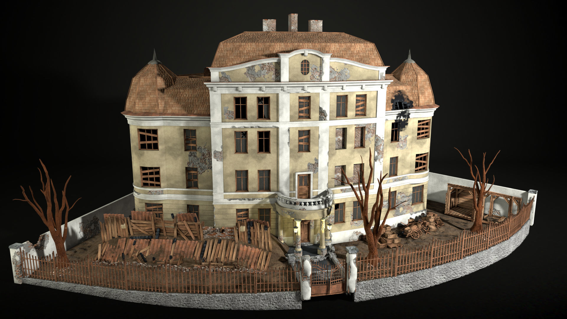 Enviro Building Haunted House Game Asset Low-poly 3D model_3