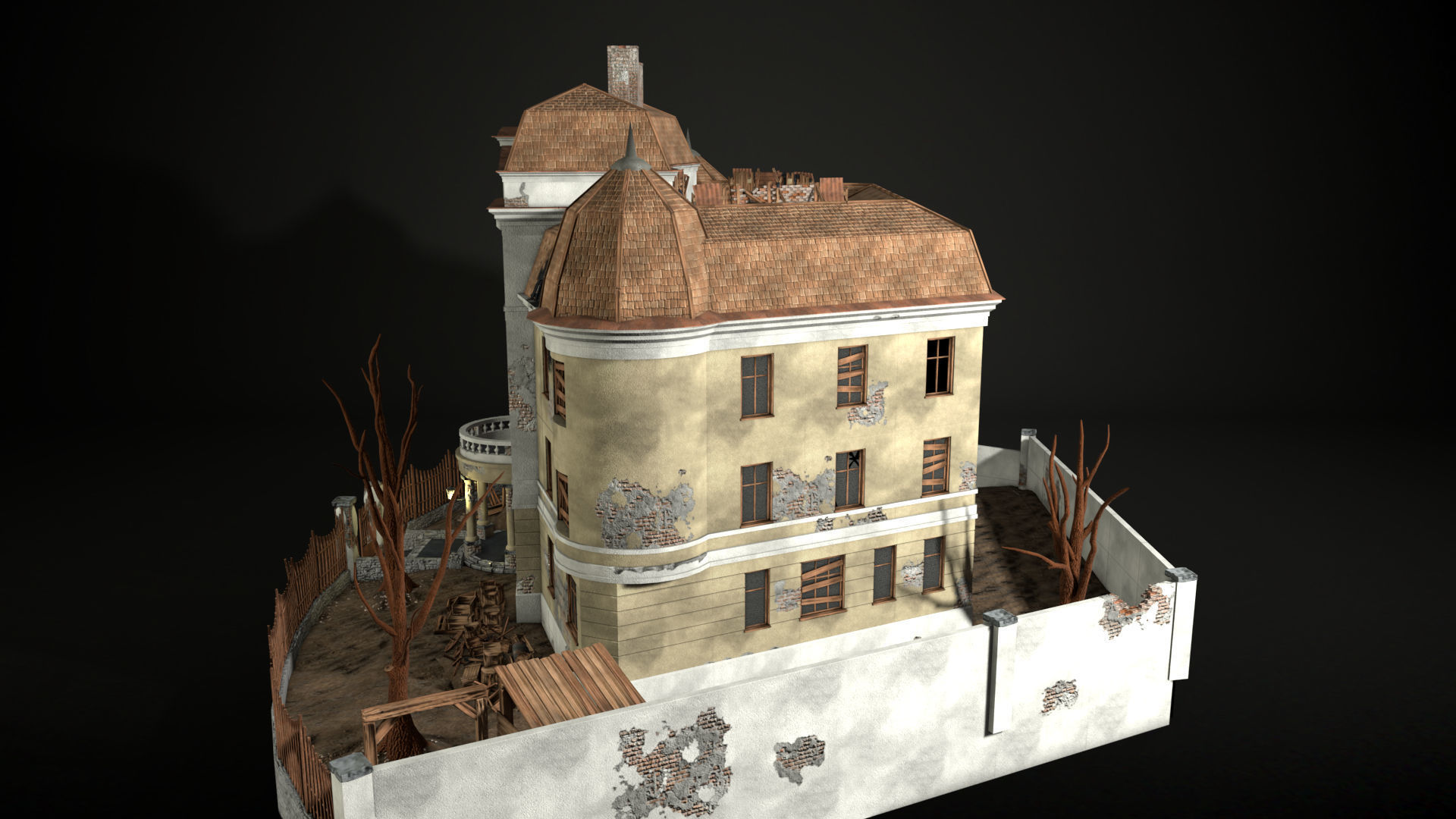 Enviro Building Haunted House Game Asset Low-poly 3D model_10